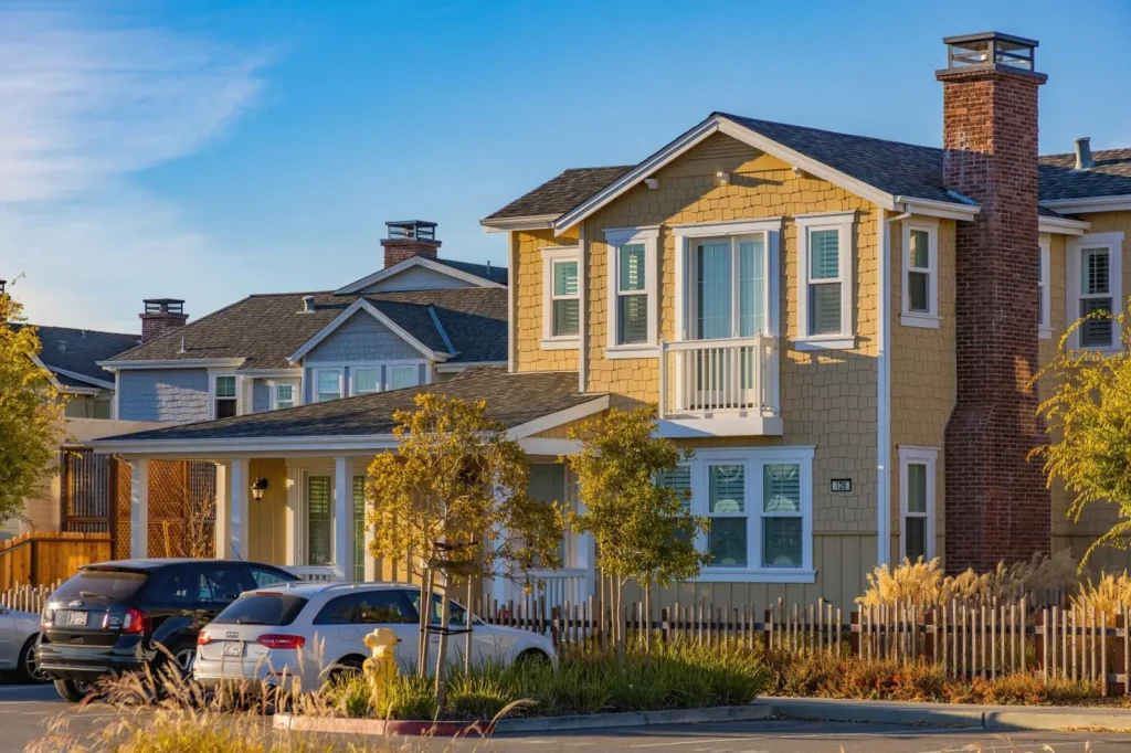 A row of single family homes in an established residential neighborhood